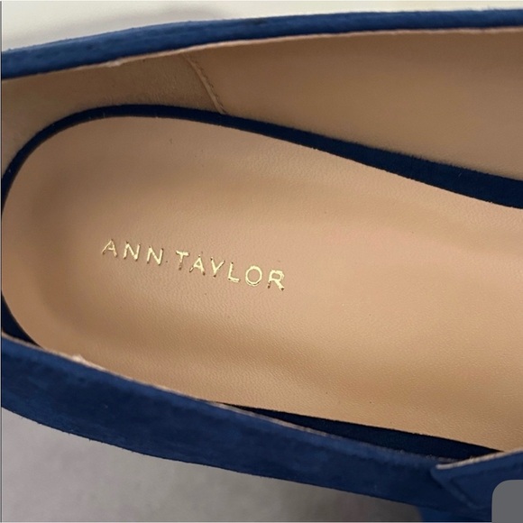 Ann Taylor Navy Blue Suede Mary Jane Buckle Pointy Toe Flats Size 9.5 - Picture 3 of 6
